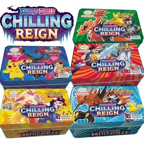 42/Set Pokemon cards Iron Box TAKARA TOMY Battle Chilling Reign Game Hobby Collectibles Game Collection Anime Cards for Children