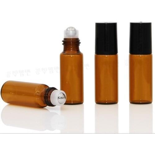 5ml Empty Amber Glass Essential oil Roll On Bottle Vials withroller ball for perfume aromatherapy 1000pcs