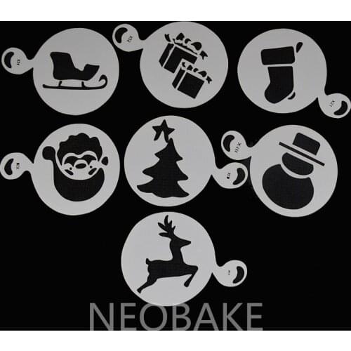 7pcs MINI Christmas Plastic Cake Stencil Coffee Mold Wedding bakery tool Cookie fondant mold Baking Fondant Template Mold