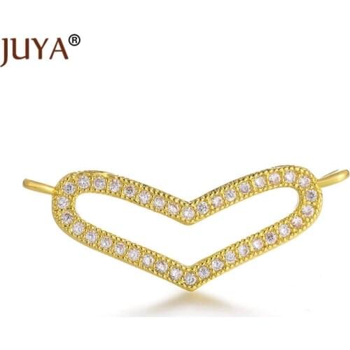 Hand made diy jewelry accessories Hollow out Copper Zircon Heart Connectors for Jewelry Making Charm bisuteria para manualidades