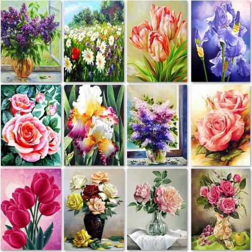 DIY 5D Diamond Painting Flowers Full Diamond Embroidery Flower Scenery Vase Cross Stitch Kits Diamond Mosaic Picture Home Decor