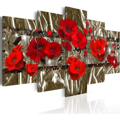 5D Diamond Painting Red Flower Rhinestone Kit Full Square Round Diamond Embroidery Abstract Poppy Multi-Picture Handmade A169