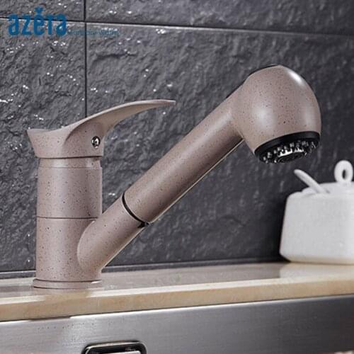 Azeta 360 Degree Swivel Pull Out Kitchen Tap Brass Spray Paint Single Handle Deck Mounted Kitchen Faucet MK6508P