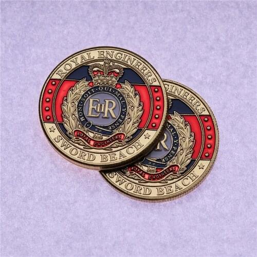 British Royal Engineers Corps of Engineers gilded Commemorative coin Normandy Landing Medal ER Army Fan Challenge Coin
