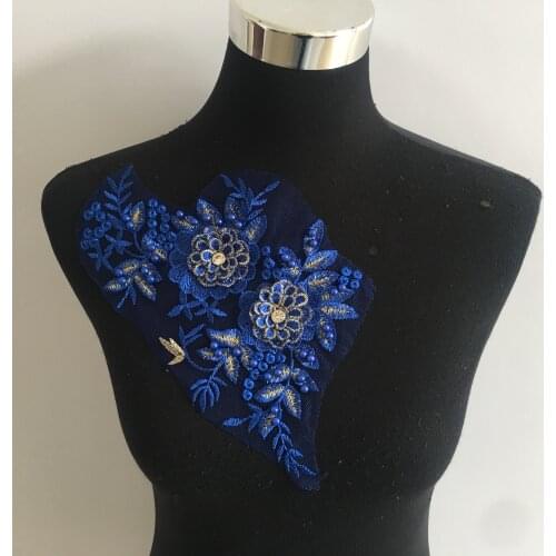 Embroidery Applique Polyester 3D flower Lace Collar Sewing ABS pearl Lace fabric lace and trimmings Rhinestone Dress Accessories