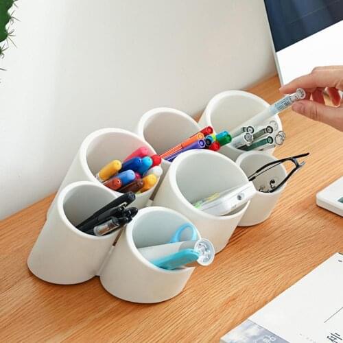 Pen Holder 7 Holes Dual Use PP Hanging Desktop Oblique Storage Box for Home desk accessories органайзер для канцерии