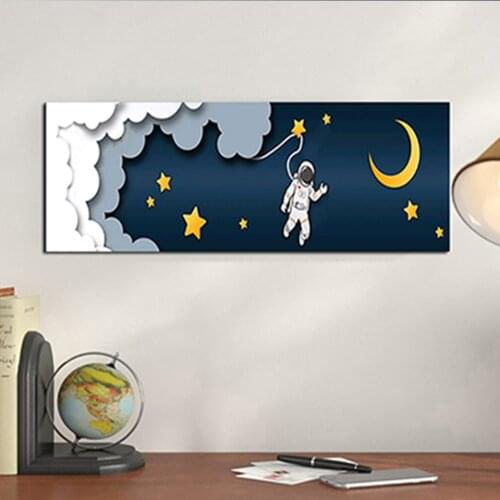 Children Canvase Painting Astronaut Blue Starry Moon Night Star Prints Paintings Cartoon Crafts Desktop Decor Childrens Day Gift