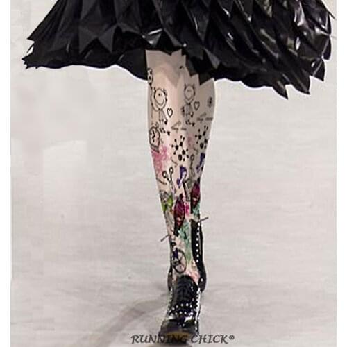 Graffiti Colored hand-painted Cartoon Printing Pantyhose