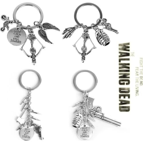 The Walking Dead Keychain Gun Metal bullet gun Pendants Key Chain Horro Movie Car Keyholder Trinket Keyfob