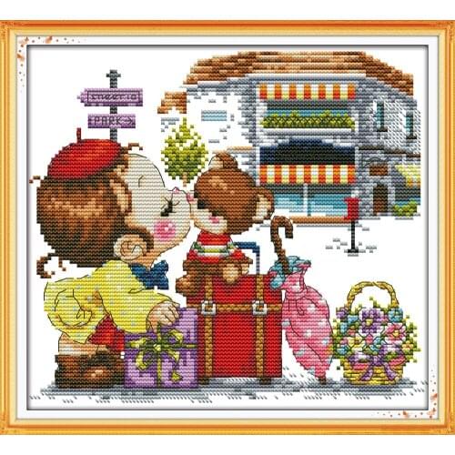 Kiss(girl) cross stitch kit cartoon 14ct 18ct count canvas stitches embroidery DIY handmade needlework plus
