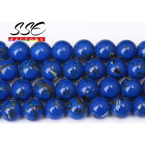 Natural Blue Shell Howlite Stone Round Beads for Jewelry Making 4-12mm Turquoises Spacer Beads DIY Bracelets Necklace 15" Strand