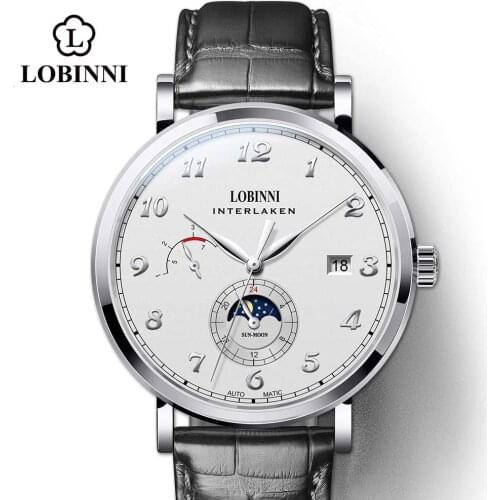Lobinni Haiou Movement Mechanical Watch Men Automatic Sapphire Male Wristwatch Auto Date saat erkek Moon Phase часы мужские