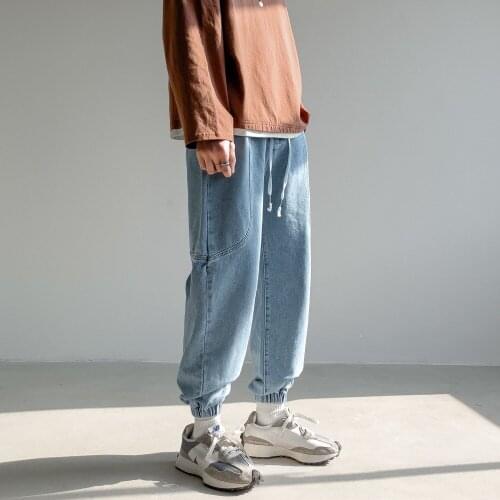 2021 Mens Fashion Trend Casual Pants Cargo Pocket Blue/black Color Stretch Slim Fit Jeans Biker Denim Leisure Trousers M-5XL