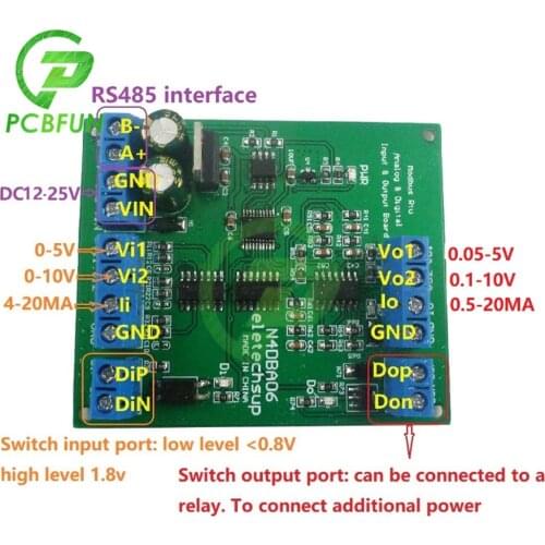 N4DBA06 8-channel Analog Digital IO Module RS485 Modbus Rtu Protocol ADC DAC