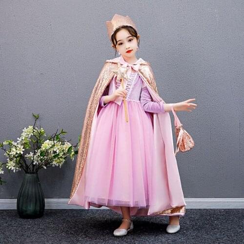 Girls Cosplay Cloak Frozen Elsa Long Hooded Cape Princess Party Kids Winter Outfits Clothes Anime Performance Cosplay Costumes