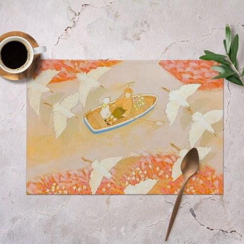Girl Desk Table Mat Decoration Photography Props Ins Waterproof Retro Placemat Tablecloth Crane Custom Fabric Mat