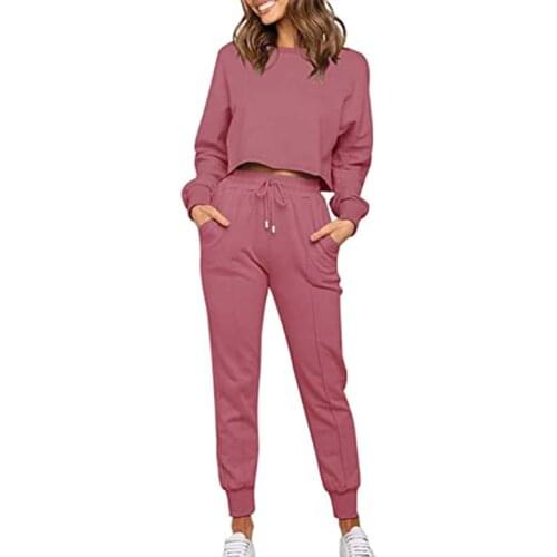 2021 Autumn and Winter New Leisure Fashion Solid Color Long-Sleeved Sweater Pants Two-Piece Sports and Leisure Suit for Women