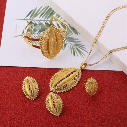 Ethiopian New Jewelry Sets Gold Color Eritrean Engagement Bride Wedding Habesha Luxury Jewelry Africa Sudan