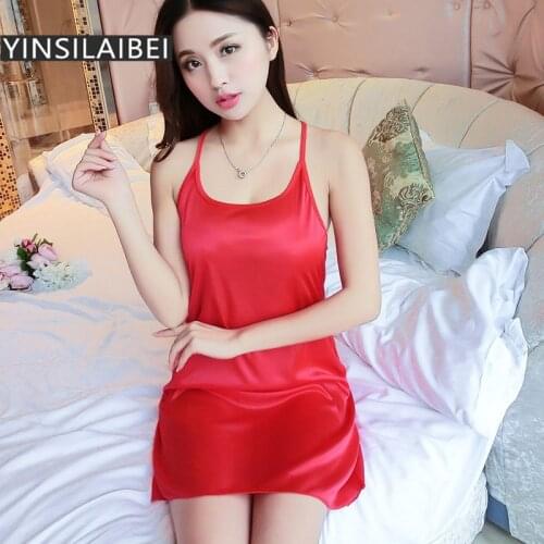 Hot Sexy Ice Silk Satin Night Dress Women Sleeping Dress Summer Sexy Lingerie Sleepwear Female Womens Nightwear Plus Size #45