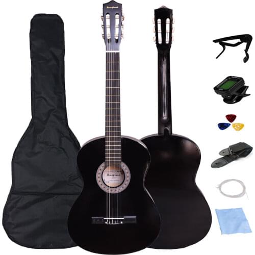 30 Inch Classical Guitar 6 String Basswood Guitar Black Guitarra For Beginners Performance Bag Capo Strings Picks Tuner CGT301