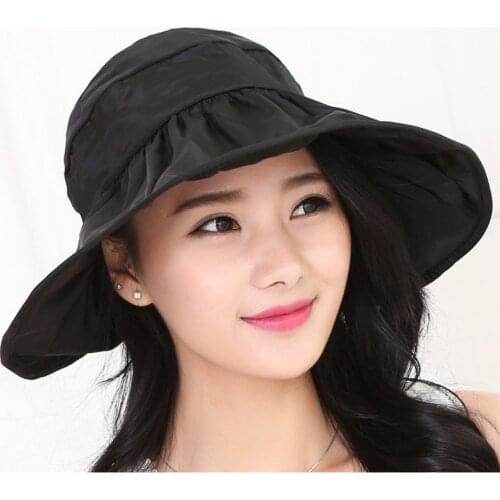 Popular Women Beach Su Hat Summer Anti-uv Buckle Solid Colors Foldable Casual Ladies Wide Large Sombreros Hat For Girls F0128