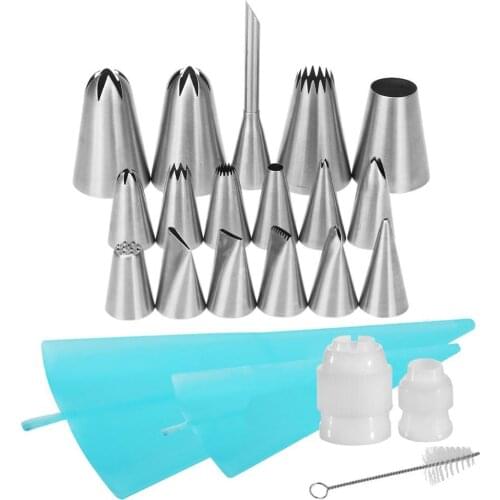 22-in-1 Cake Decorating Supplies, Baking Tools with 17 Icing Tips (4 Jumbo Tips, 12 Regular Tips 1 Bismarck Tip) 2 Reus