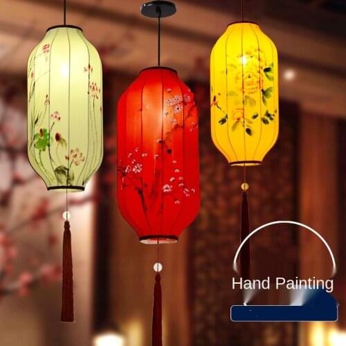 Chinese Style Hand Painted Lanterns Imitation Of Classical Palace Lantern Creative Wax Gourd Long Fabric Chandelier Decoration