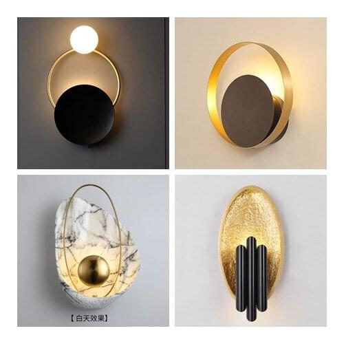 Nordic modern led light luxury gold wall light living room background wall decor lamp creative bedroom bedside wall lamp CL40903