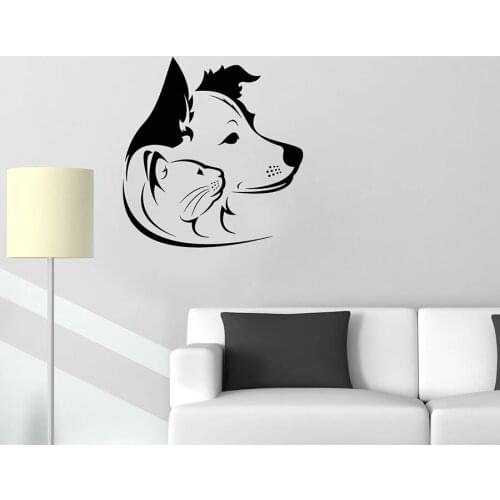 Dog And Cat Wall Decal Pet Shop Family Animals Vinyl Window Stickers Kids Bedroom Nursery Home Decor Pets Clinic Cute Mural M047