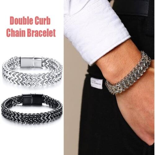 High Quality Men Stainless Steel Heavy Curb Chain Bracelets 8/12.5mm Double Link Wristband