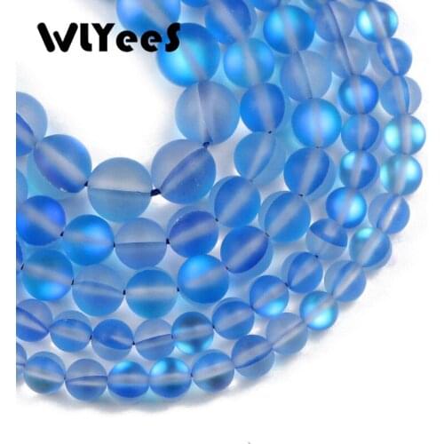 WLYees Matte blue Synthetic Flash Stone beads Round Natural Labradorite Stone Loose bead for jewelry making Bracelet Earring DIY