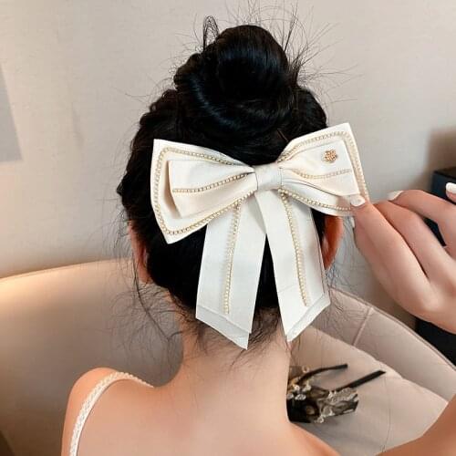 European And American Fashion Exaggerated Personality Hairpin Pearl Flower Flannel Bow Spring Clip Temperament Hair Accessories