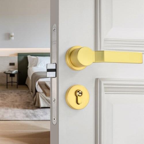 Zinc Alloy Interior Silent Door Locks Safety Door Handle Lock Hotel Household Hardware Supplies Front Back Handle Suit Lockset