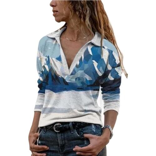 VICABO Women Shirts Blouses Mountain Printed Ladies Long Sleeve Blouse 2020 new fashion Womens Casual V Neck Shirt