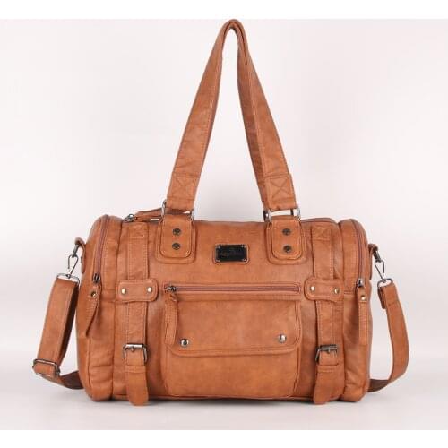 Angel Kiss Vintage Women Handbag PU Leather Weekender Boston Bag Messenger Bag