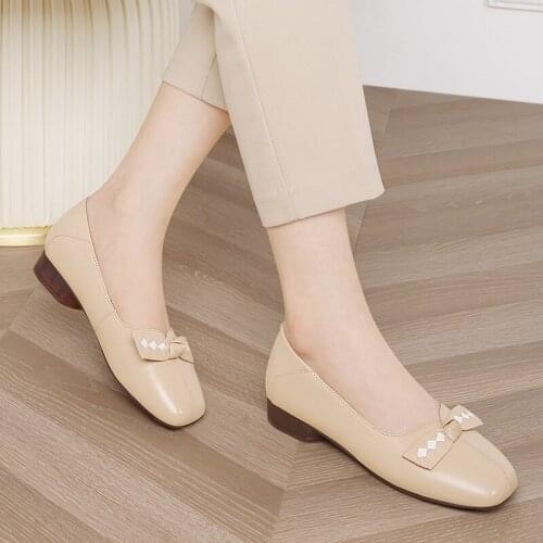 Women dress shoes 2021 spring Autumn new genuine leather women fashion shoes shallow mouth office shoes women Casual Square Toe