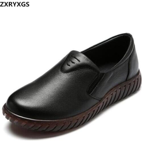 Spring Autumn Middle-aged Women Casual Shoes Flat Non-slip Wear Soft Bottom Soft Genuine Leather Shoes Woman Flats Shoes Shoes