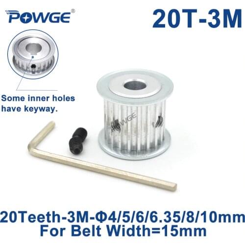 POWGE Arc HTD 3M Timing Pulley 20 Teeth Bore 4/5/6/6.35/8/10mm for Width 15mm 3M Synchronous Belts HTD3M pulley 20T 20Teeth
