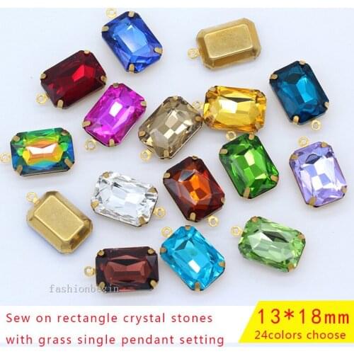 20p 13x18mm Octagon brass SET FACETED FRAMED GLASS EARRING FINDINGS CONNECTOR PENDANTS BEADS 1loop jewelry craft dance dress DIY