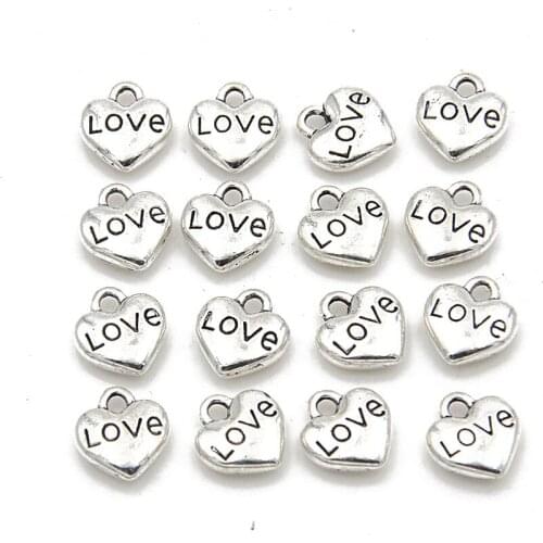 60PCS 8*8MM Mini Letter LOVE Charms Hearts Pendant Metal Alloy For DIY Necklace Bracelet Earrings Luggage Marking