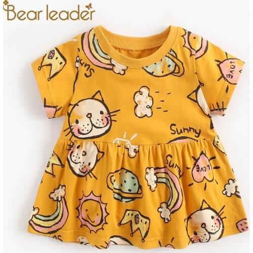Bear Leader Newborn Baby Cartoon Print Dresses Summer Toddler Lovely Short Sleeve Princess Dress Girls Casual Costumes 6M-3Y