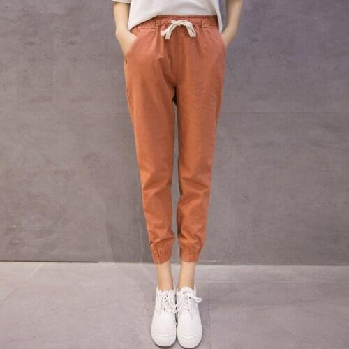 Cotton linen new Korean small feet pants for women casual student jogger pants pantalones mujer elastic waistband female spodnie