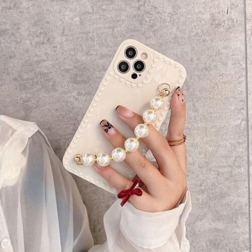 3D Pearl Bracelet Chain Wrist Case For iPhone 12 11 Pro Max Mini XS Max XR X 6 6S 8 7 Plus SE 2020 Lens Camera Protection Cover