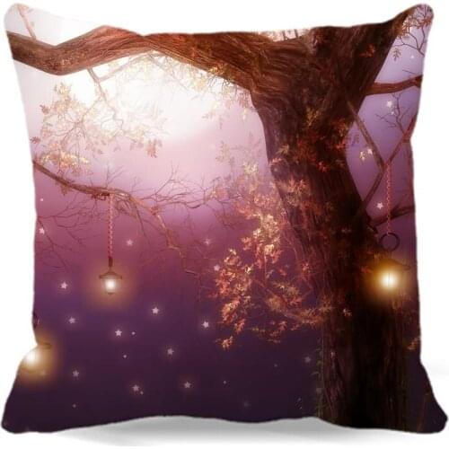 For Car Home sofa hotel Decorative Square cotton polyester Big tree wear Hanging lamp Printed Pillow case