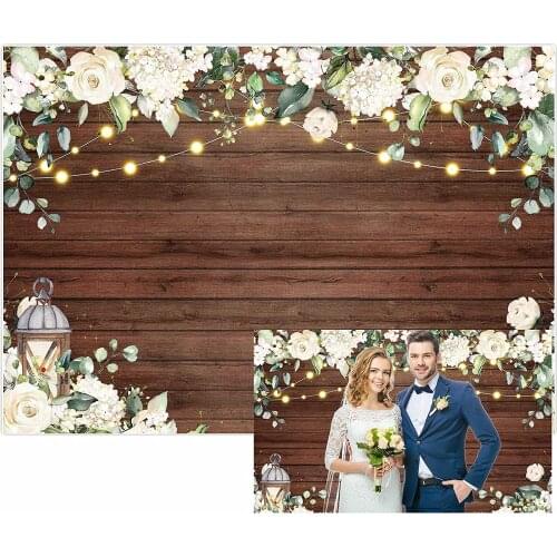 Rustic White Floral Backdrop Baby Shower Bridal Wedding Flowers Brown Wooden Background Newborn Birthday Party Wall Decor Banner