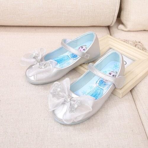 Disney childrens cartoon frozen princess Elsa girl non-slip soft bottom bow party show flat shoes casual shoes