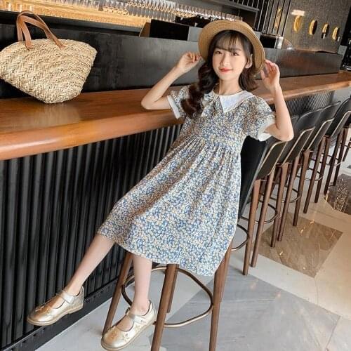 Girls French Dress Kids Flower Party Wedding Dress Puff Sleeve School Teenager Party Sweet Dress Childrens Clothes 4 7 8 9 11Y