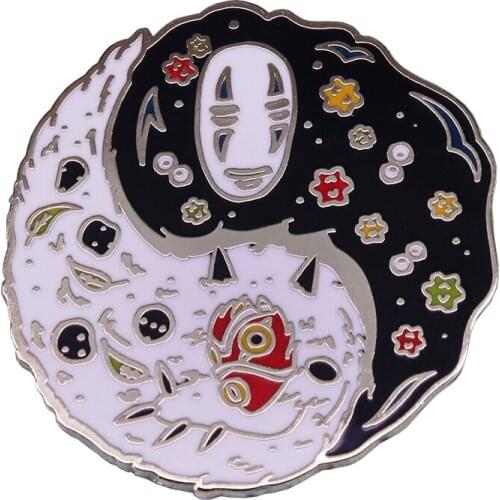 Yin Yang Princess Mononoke & No face Enamel pin Natural Balance Jewelry