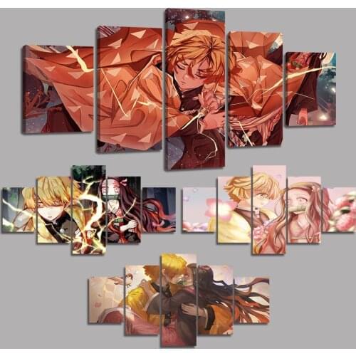 Canvas Paintings on The Wall Art Zenitsu X Nezuko Demon Slayer Posters and Prints Modern Wall Pictures for Living Room No Frame
