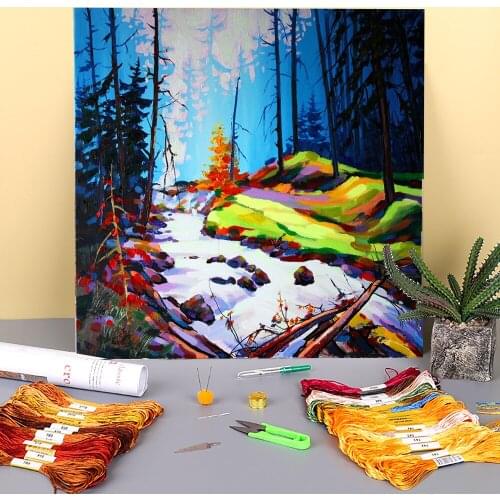 Landscape Forest Printed Canvas 11CT Cross-Stitch Set Embroidery DMC Threads Handmade Knitting Needlework Craft Stamped Sales